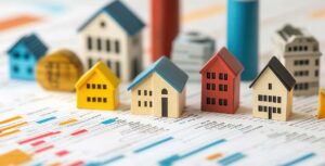 Buyers review a home inspection report and closing documents at a kitchen table.